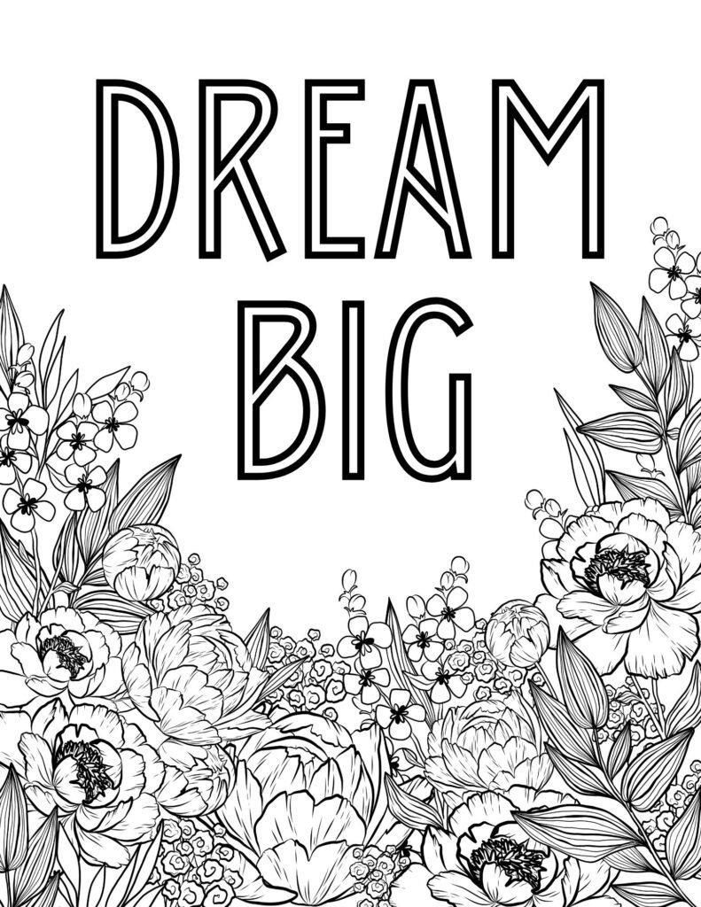 Dream big coloring page.
