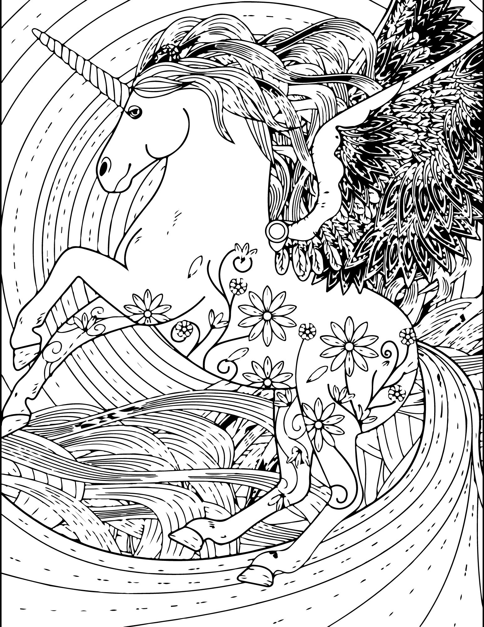 Adult Unicorn Coloring Pages - creativitycolor.com