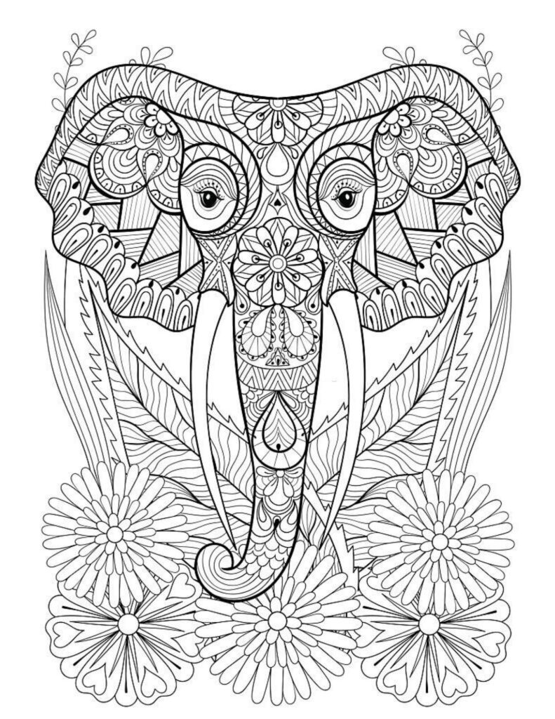Elephant mandala coloring page.