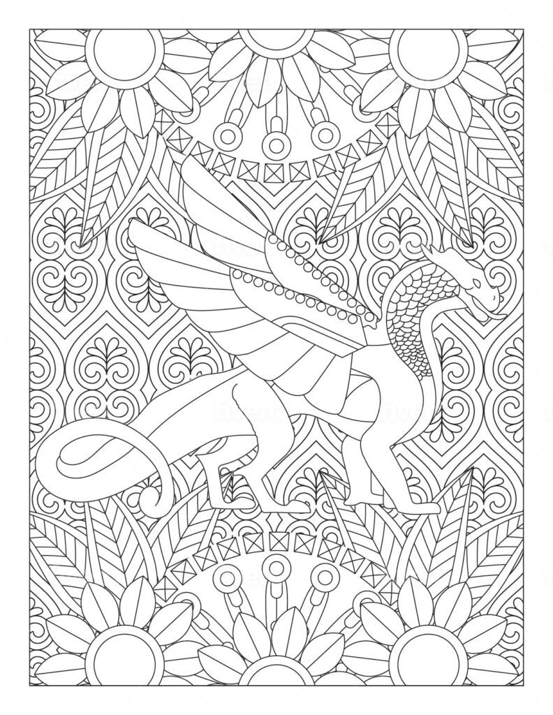 Aramaic style dragon coloring page.