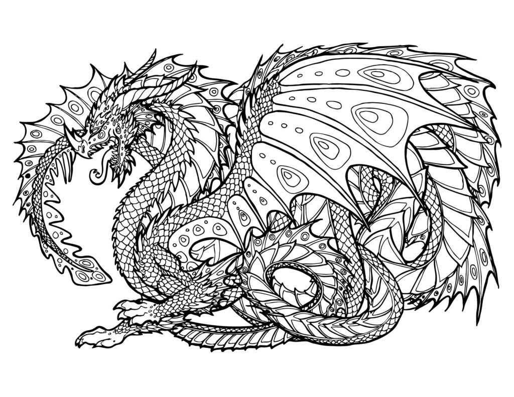 A long serpent like dragon with wings coloring page.