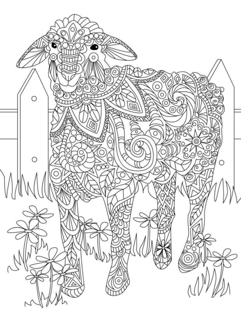 Sheep mandala coloring page.