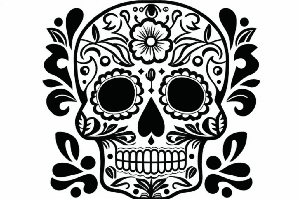 Black and white sugar skull coloring page