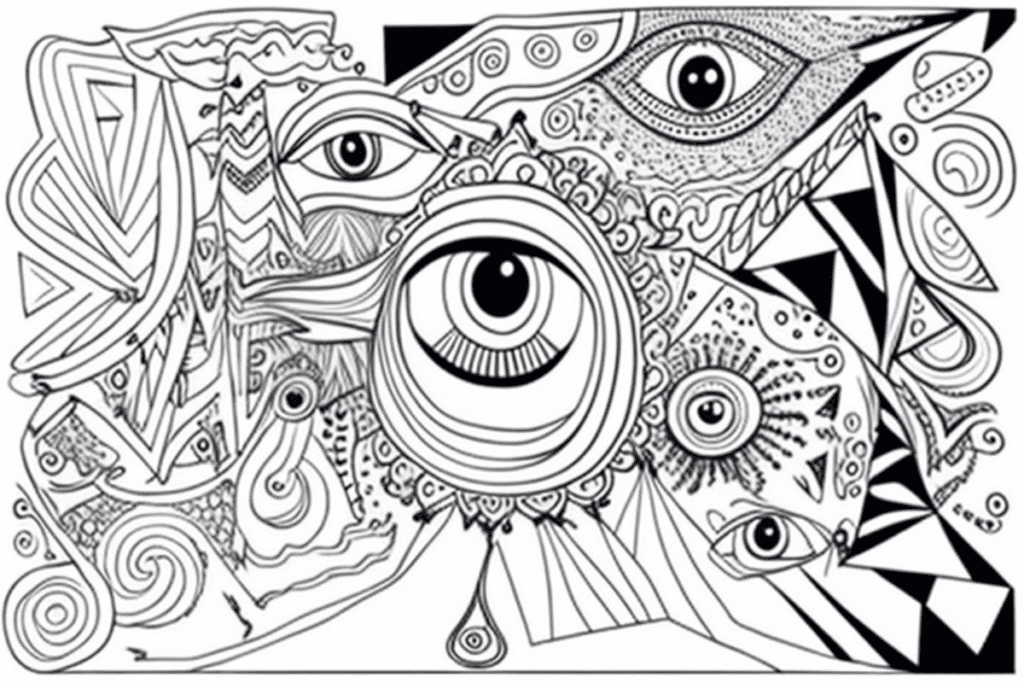 Trippy coloring page with eyes.