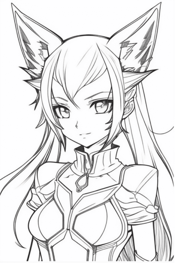 Anime fox girl coloring page.