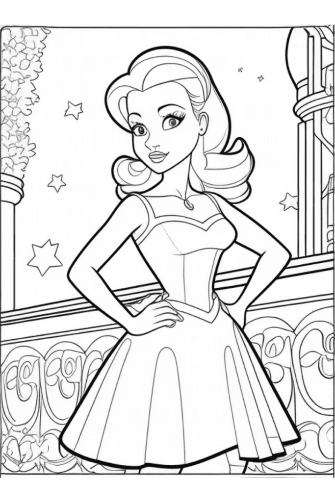 Cute Barbie coloring page.