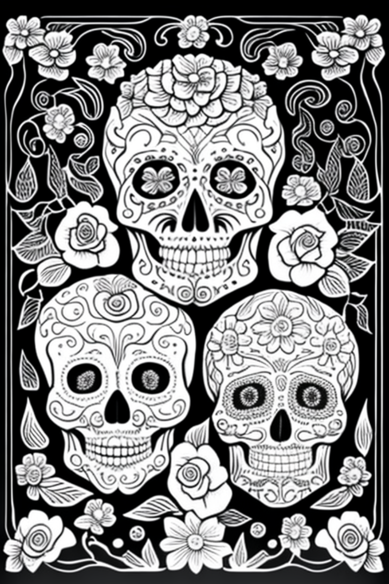 Sugar Skull Adult Coloring Pages - Three Sugar Skulls Coloring Page 