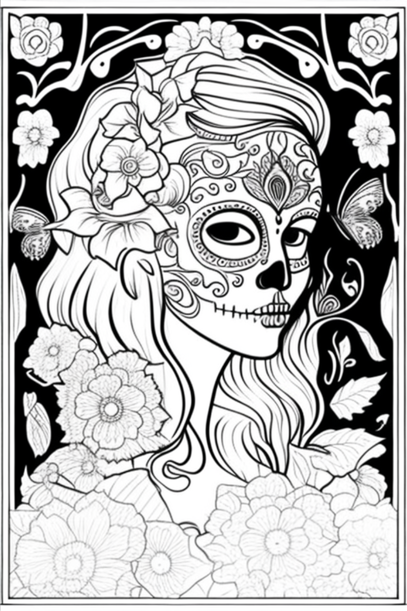 Sugar Skull Adult Coloring Pages - creativitycolor.com