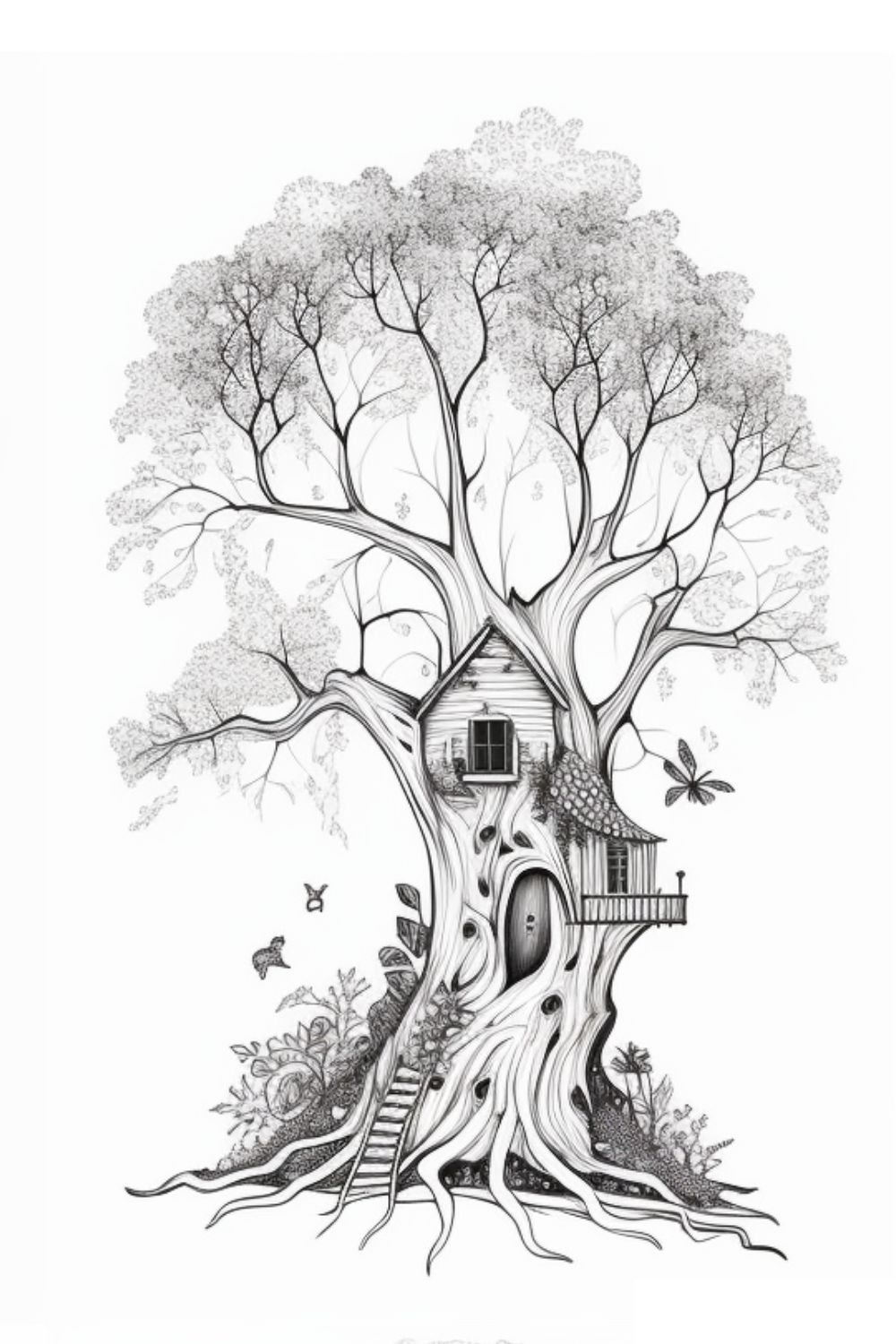 Fairy Tree House Coloring Pages - creativitycolor.com